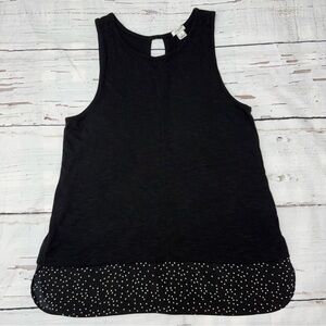 J.Crew Black Sleeveless Tank Top Polka Dot Hem Keyhole Back Size M